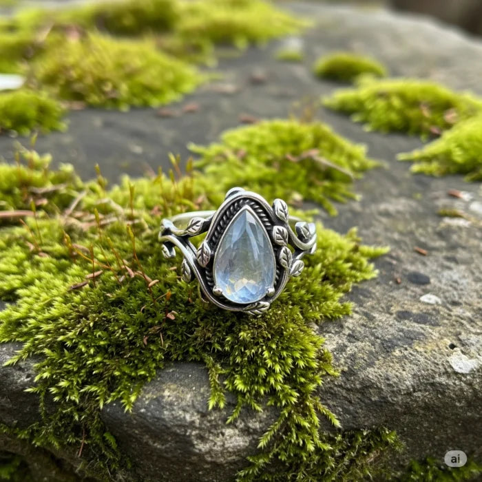 Nature-Inspired Teardrop Gemstone Ring – Organic Elegance