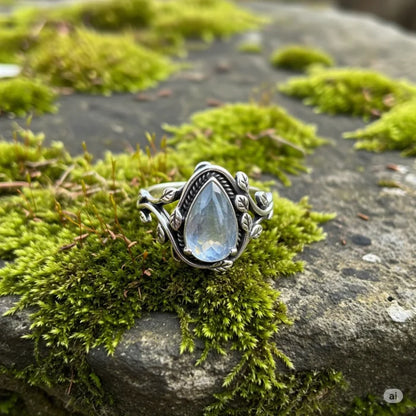 Nature-Inspired Teardrop Gemstone Ring – Organic Elegance