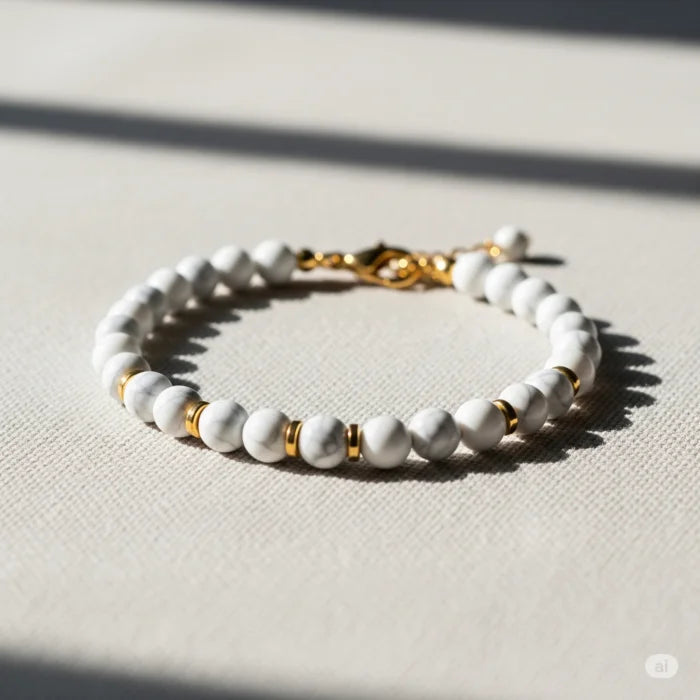 Minimalist Gemstone Beaded Bracelet – Natural Stone & Gold Accents