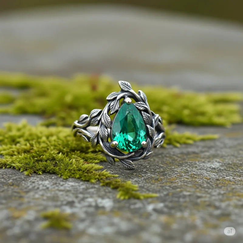 Nature-Inspired Teardrop Gemstone Ring – Organic Elegance