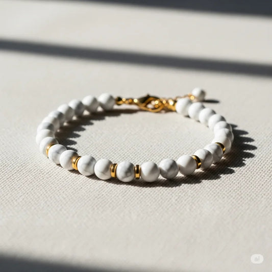 Minimalist Gemstone Beaded Bracelet – Natural Stone & Gold Accents