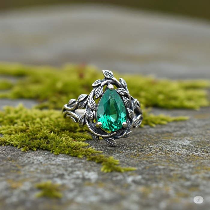 Nature-Inspired Teardrop Gemstone Ring