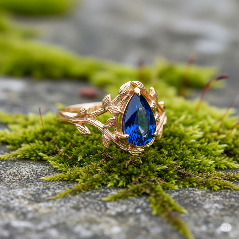 Nature-Inspired Teardrop Gemstone Ring